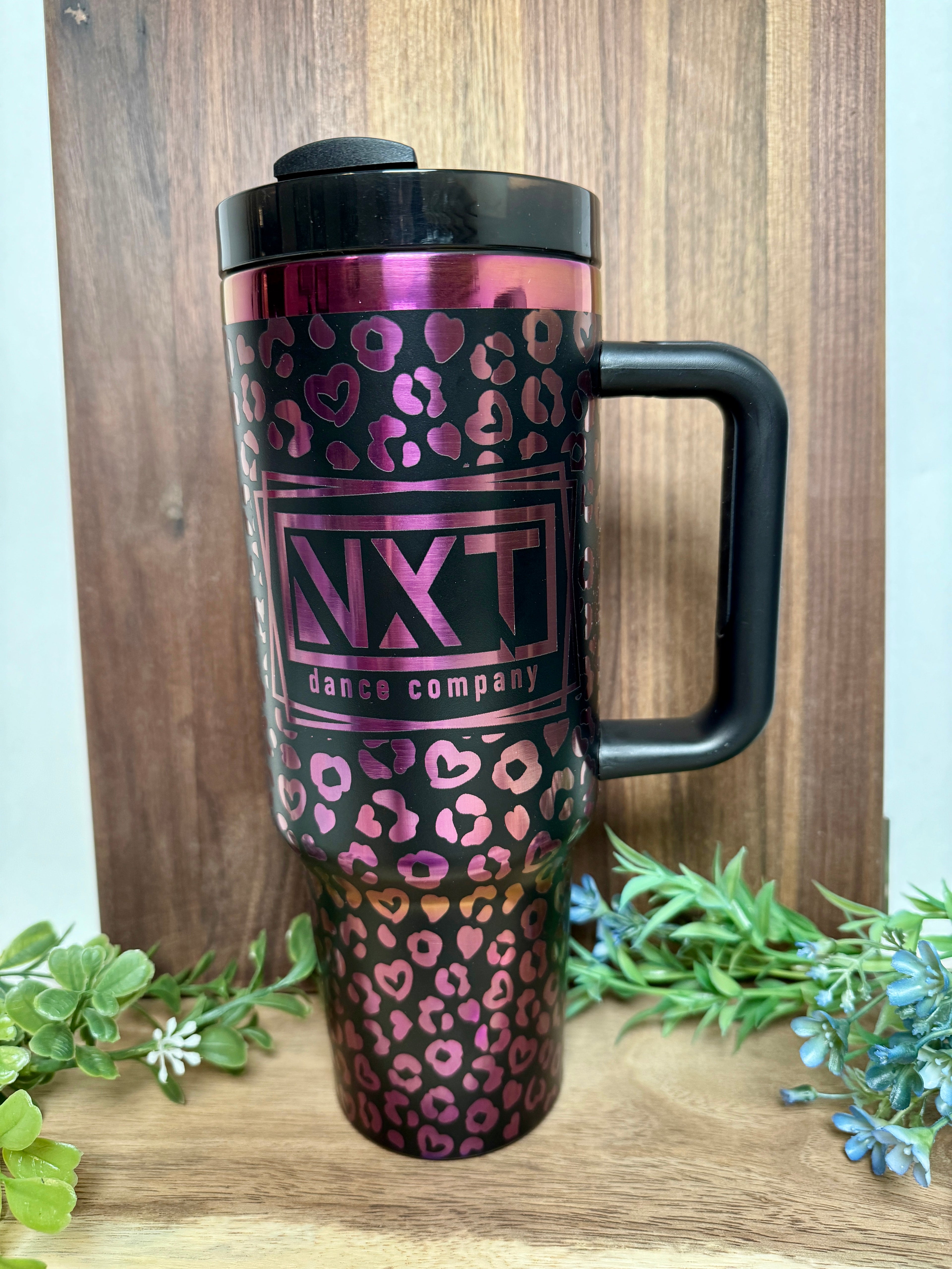 40oz Tumbler, Black and Purple School Spirit - Leopard