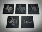 Slate Coaster, Laser Engraved, Natural Stone, Texas Designs, Patriotic, Bluebonnets, Flag, 4in Square