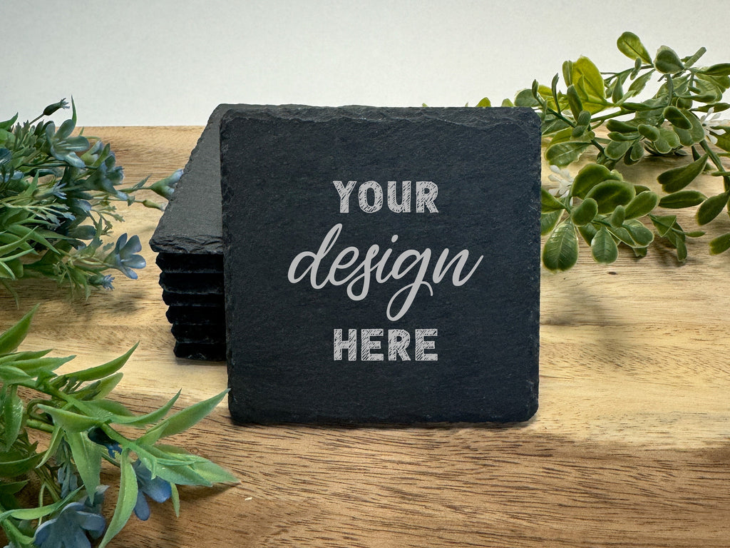 Custom Slate Coasters, Square,  Laser Engraved