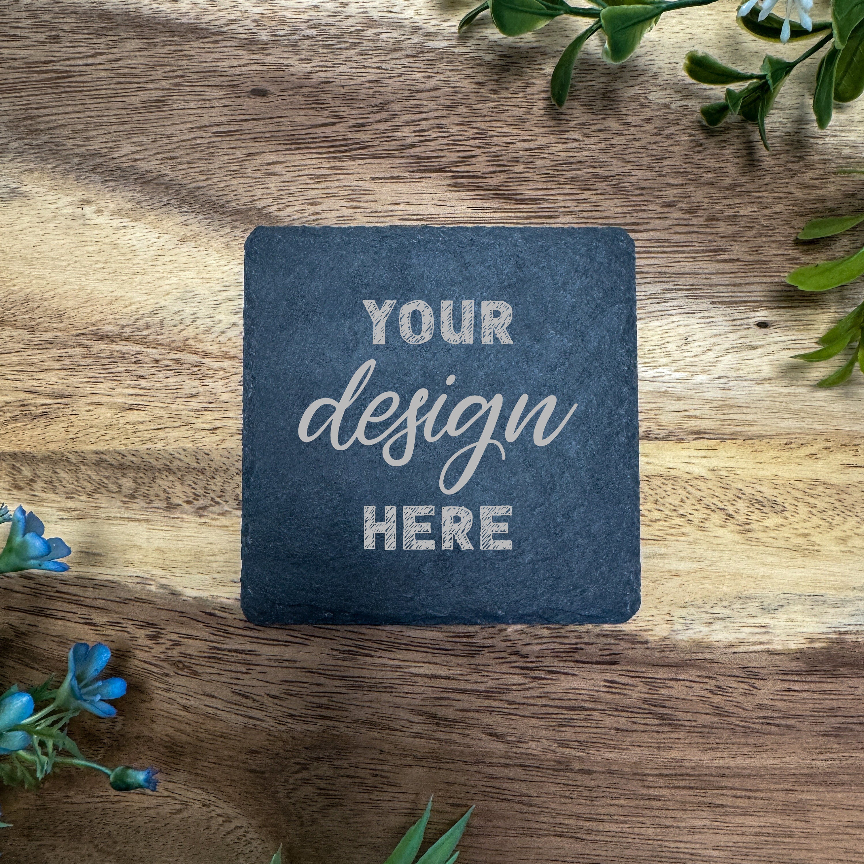 Custom Slate Coasters, Square,  Laser Engraved