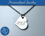Jewelry - Sideways Heart Pendant Necklace - Engraved Initials and Anniversary