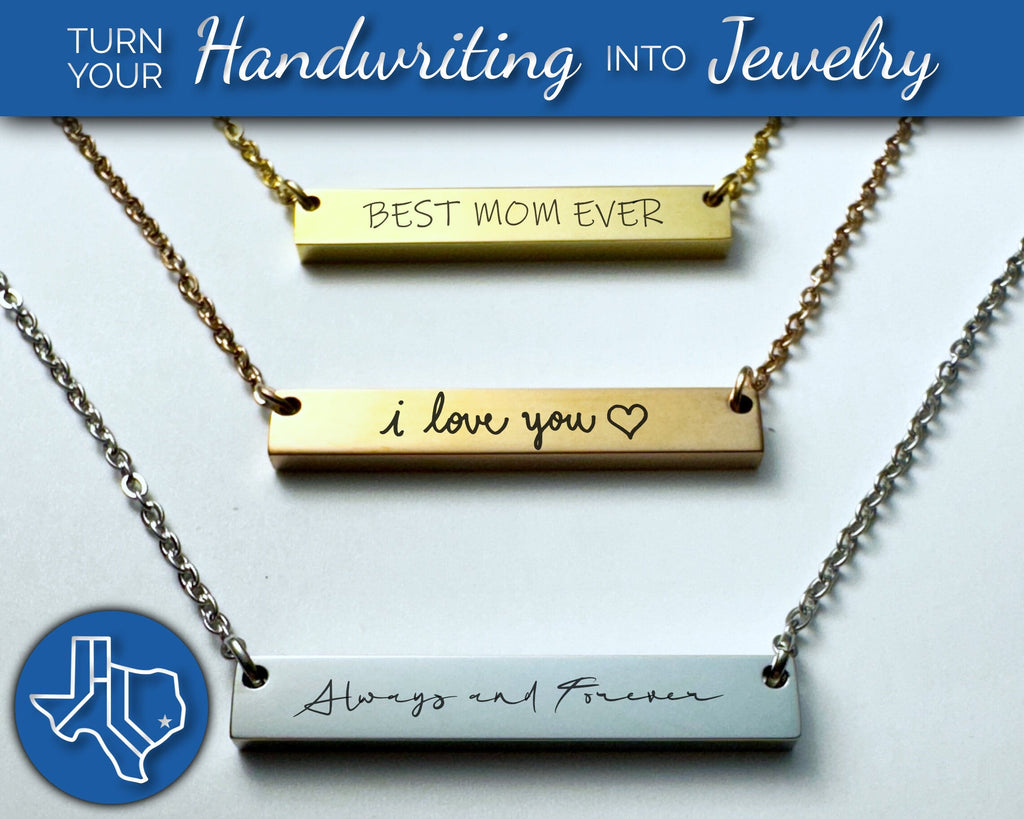 Jewelry - Engraved Horizontal Bar Necklace - Upload Custom Design, Handwriting, etc