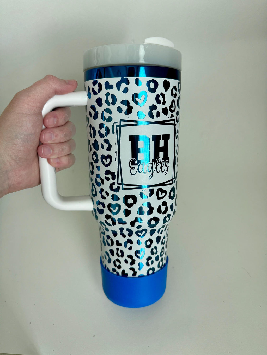 BH Eagles - School Spirit Tumbler, White with Blue Mirror, 40oz with Handle