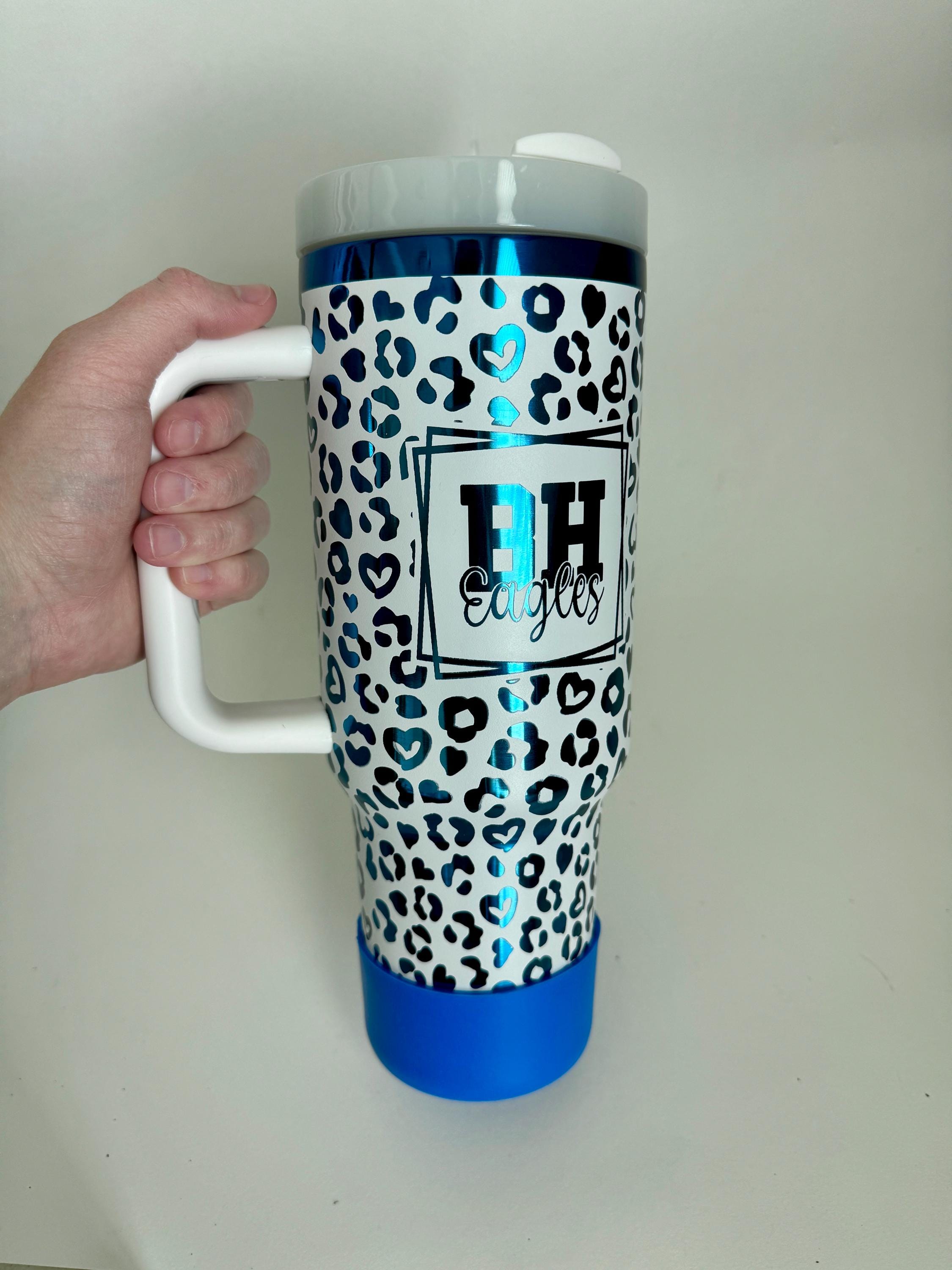 BH Eagles - School Spirit Tumbler, White with Blue Mirror, 40oz with Handle