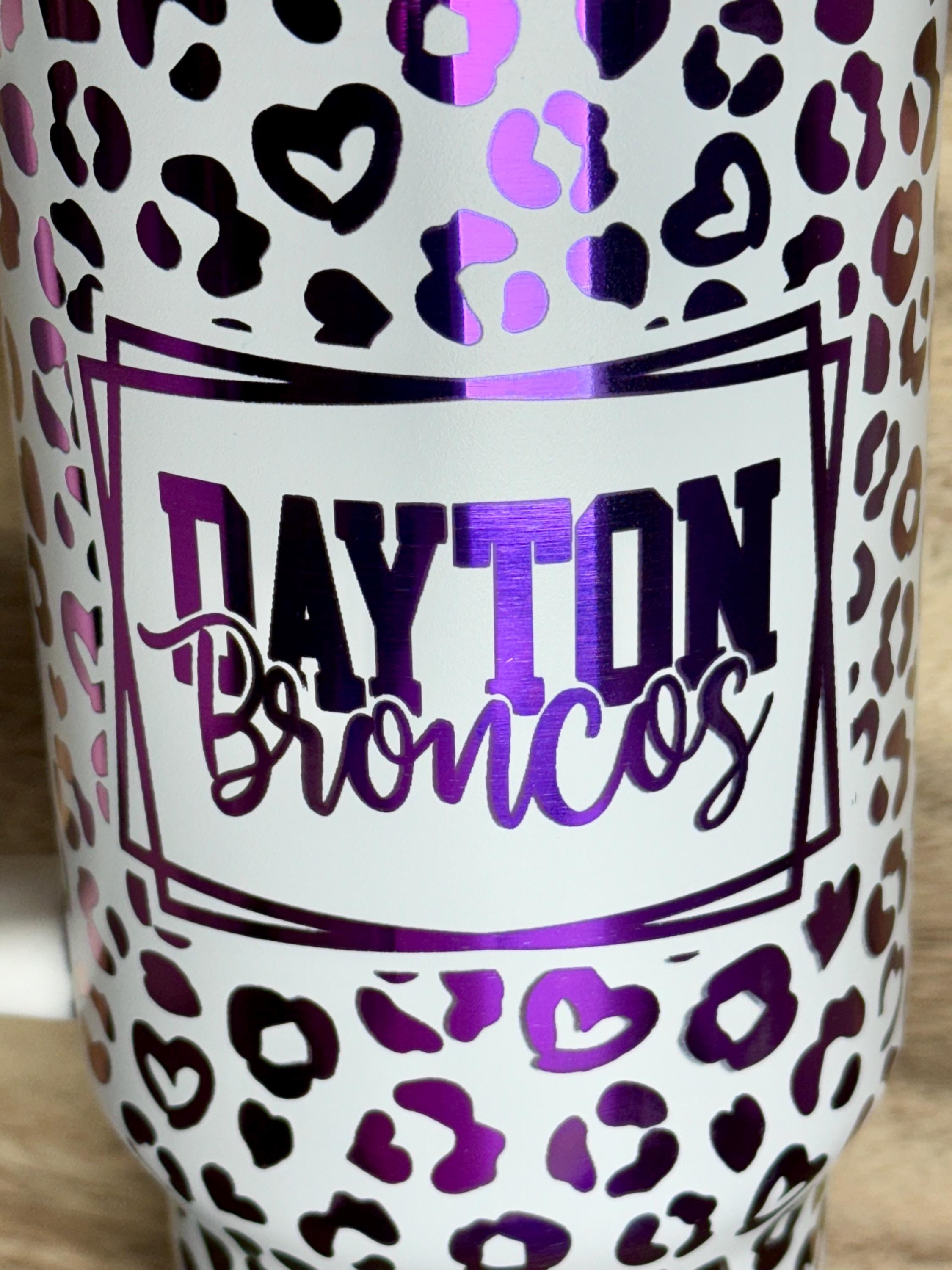 Dayton Broncos - School Spirit Tumbler, White with Purple Mirror, 40oz with Handle