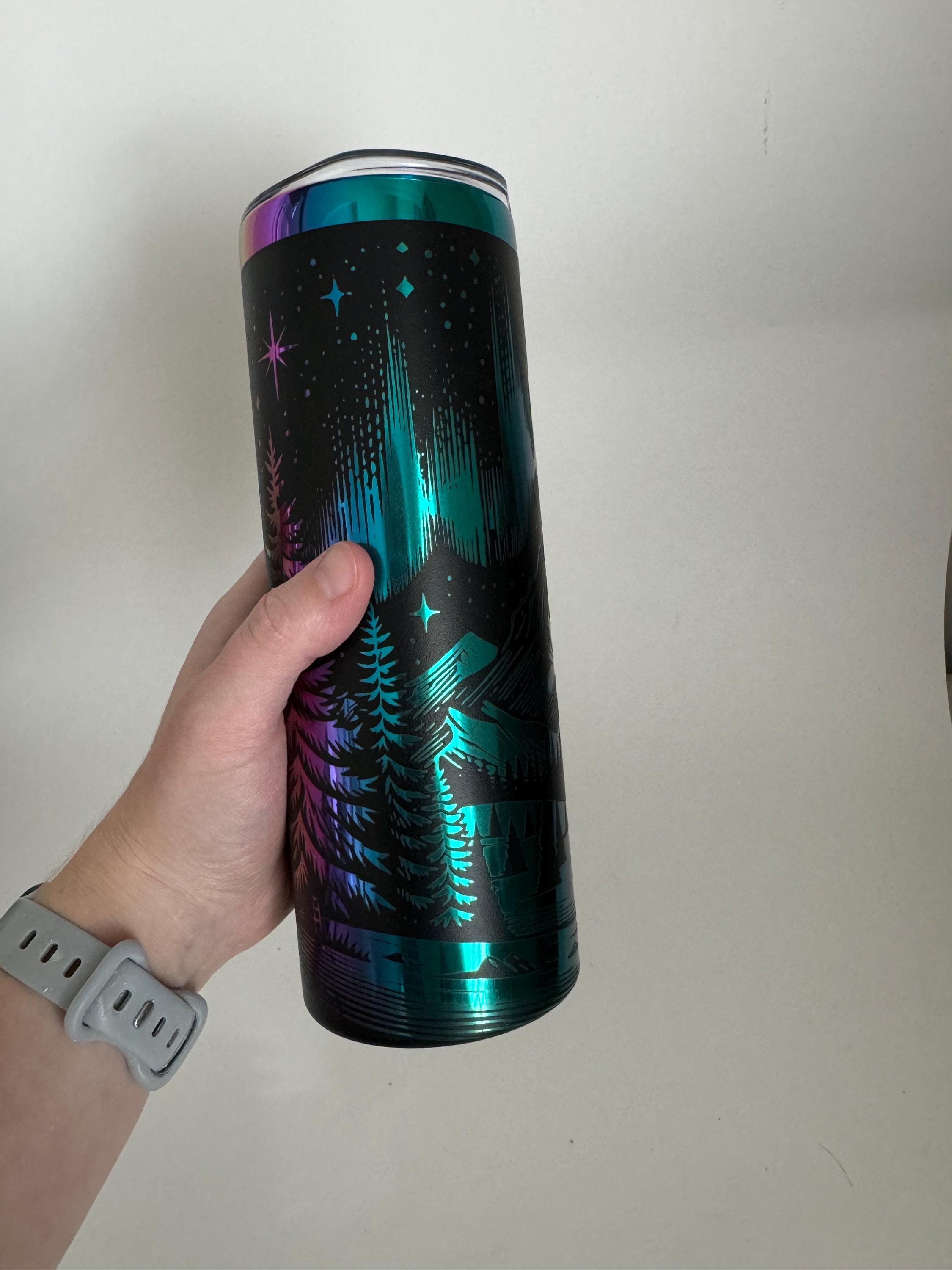 20oz Skinny Tumbler - Rainbow Plated - Northern Lights