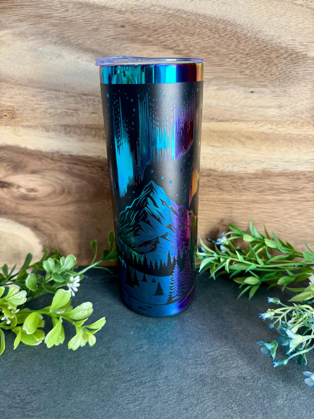 20oz Skinny Tumbler - Rainbow Plated - Northern Lights