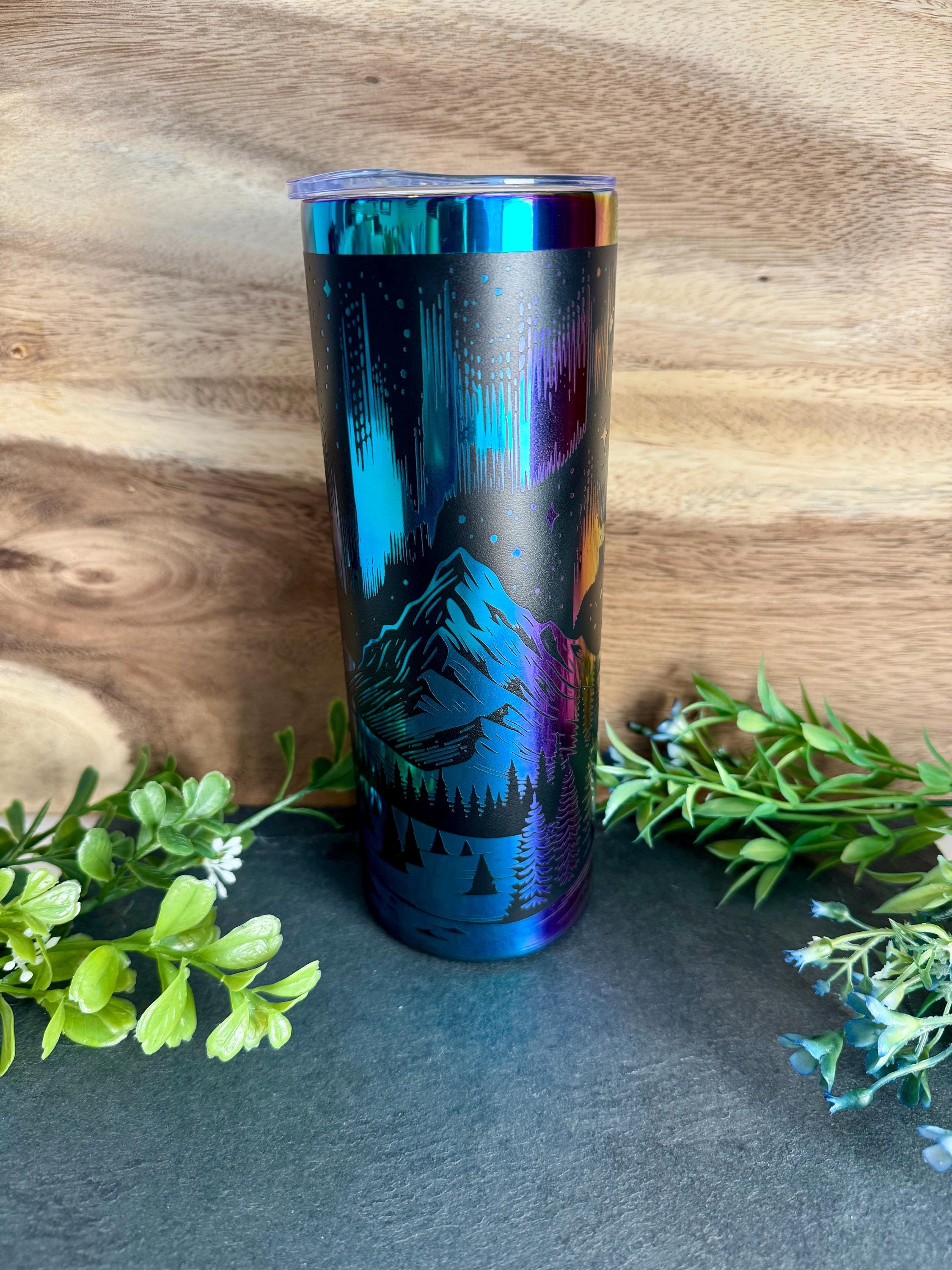 20oz Skinny Tumbler - Rainbow Plated - Northern Lights