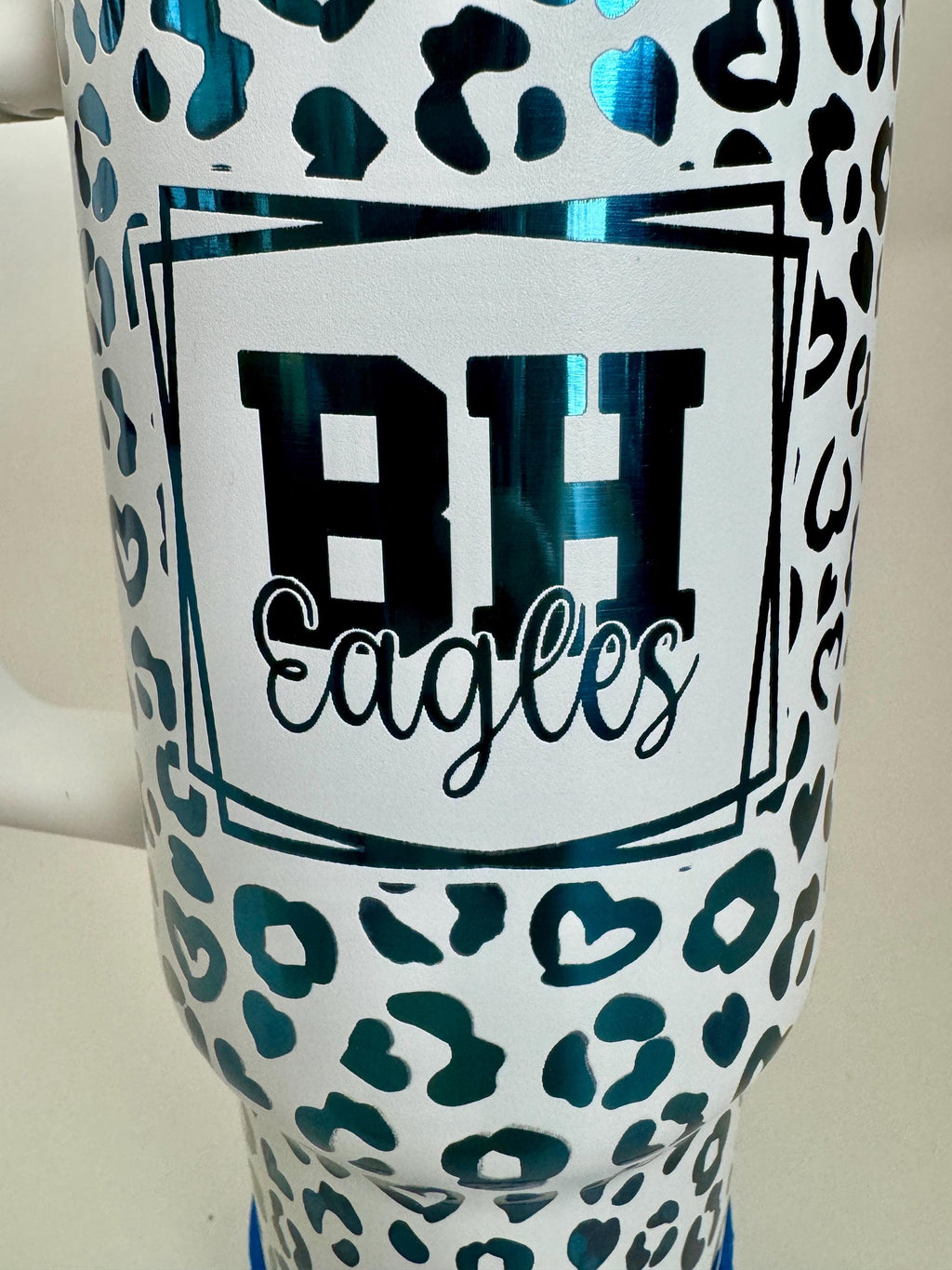 BH Eagles - School Spirit Tumbler, White with Blue Mirror, 40oz with Handle