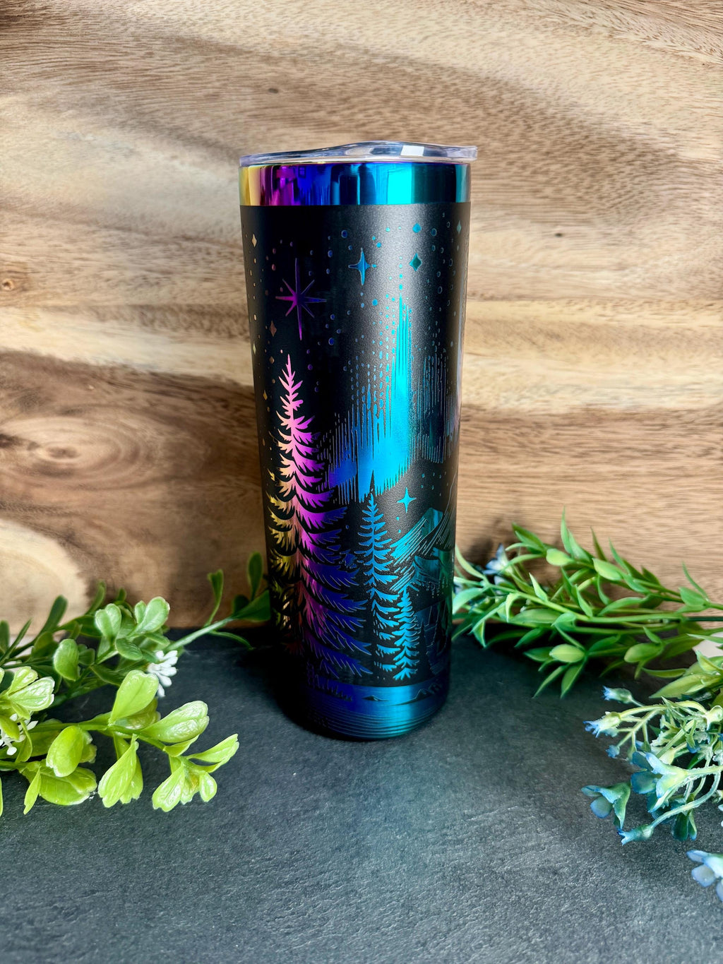 20oz Skinny Tumbler - Rainbow Plated - Northern Lights