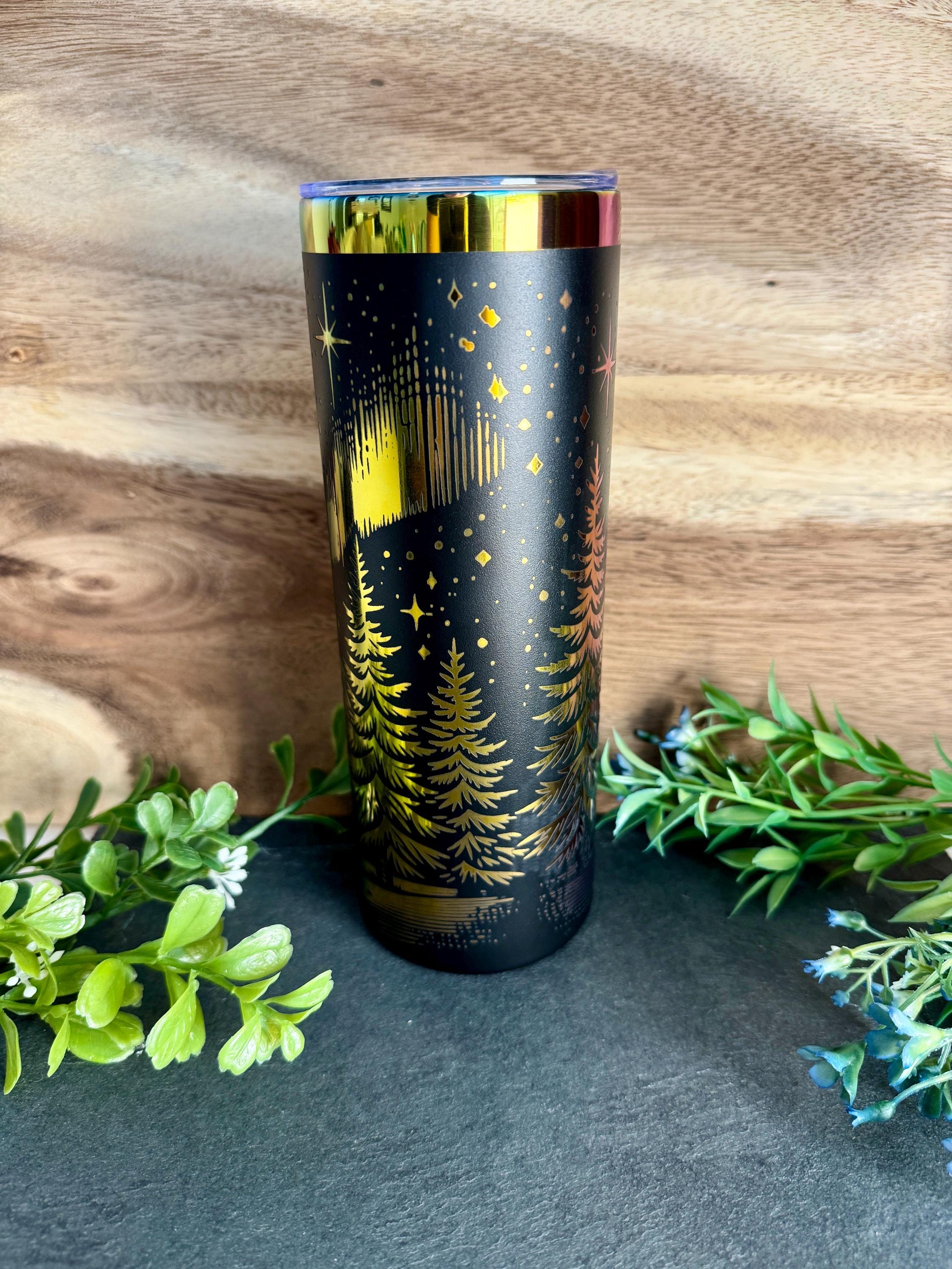 20oz Skinny Tumbler - Rainbow Plated - Northern Lights