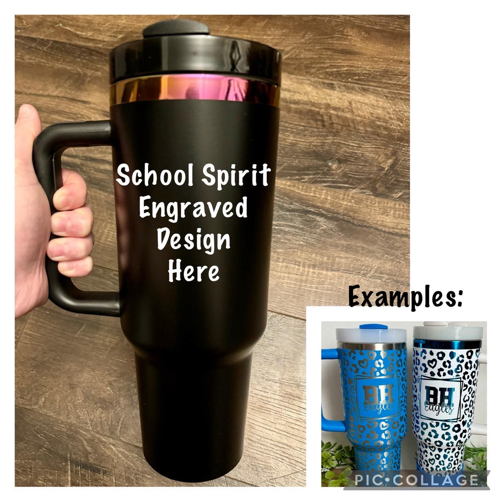 40oz Tumbler, Black and Purple School Spirit - Leopard