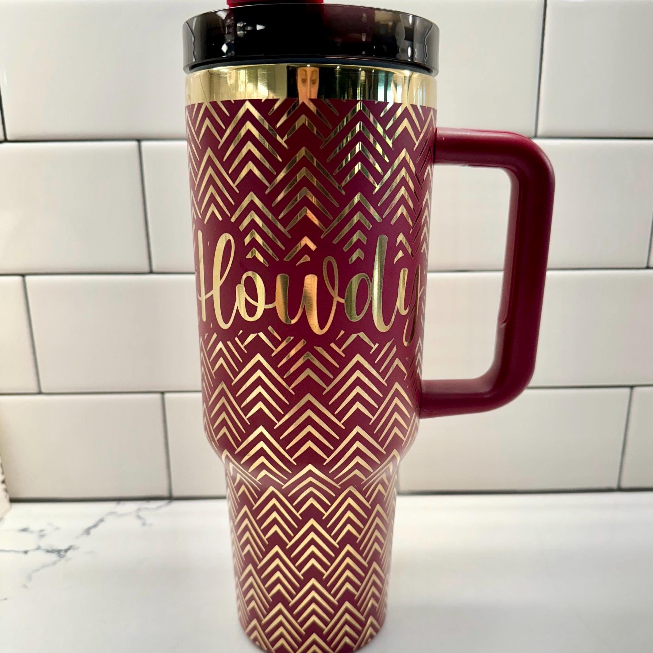 Custom School Spirit Tumbler, Black and Gold, 40oz with Handle