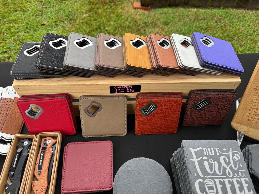 Leatherette Coaster with Bottle Opener - Custom Engraving