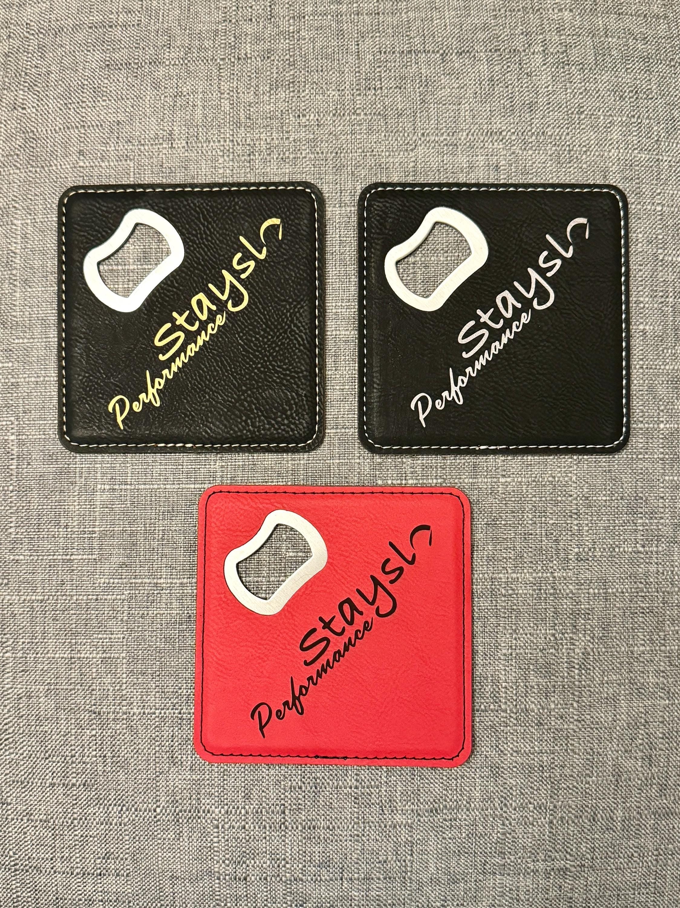 Leatherette Coaster with Bottle Opener - Custom Engraving