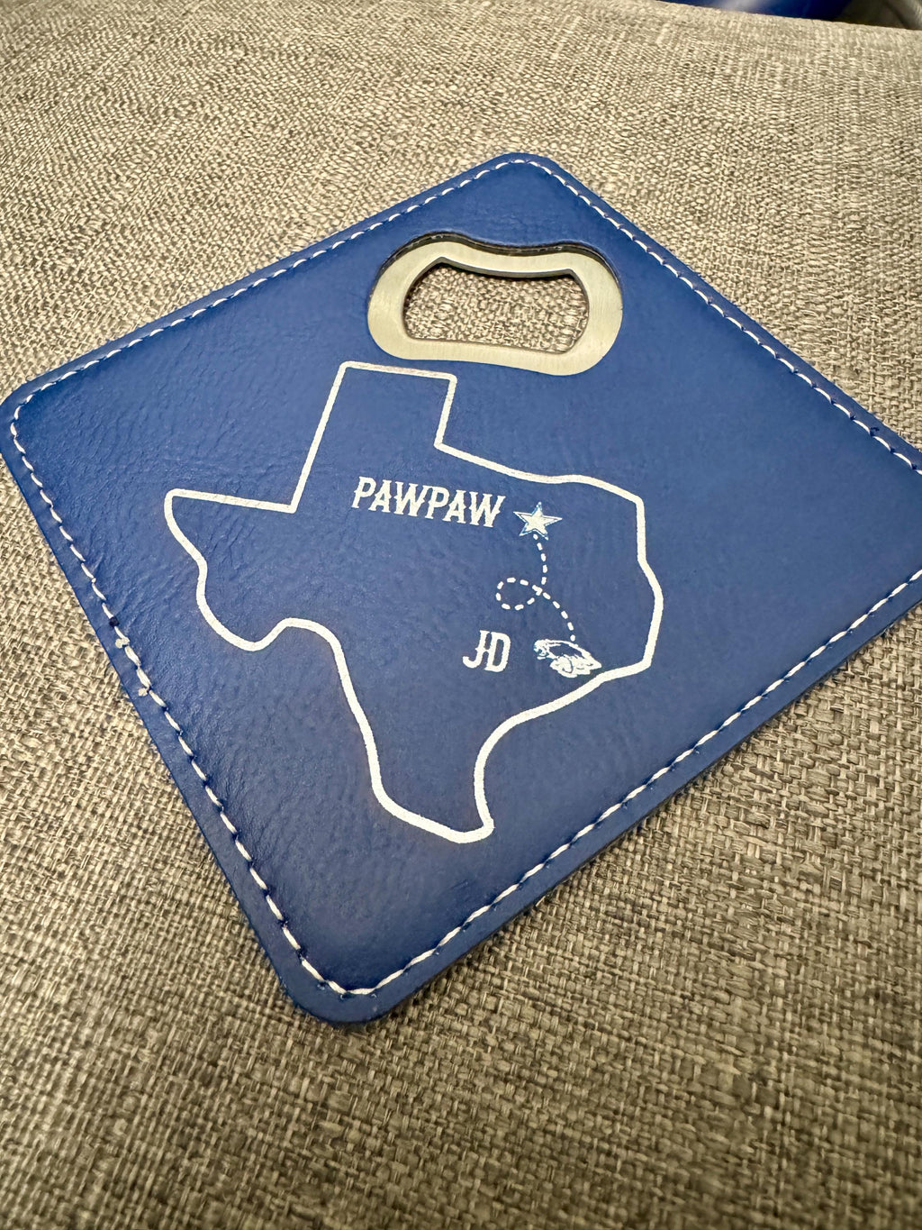Leatherette Coaster with Bottle Opener - Custom Engraving