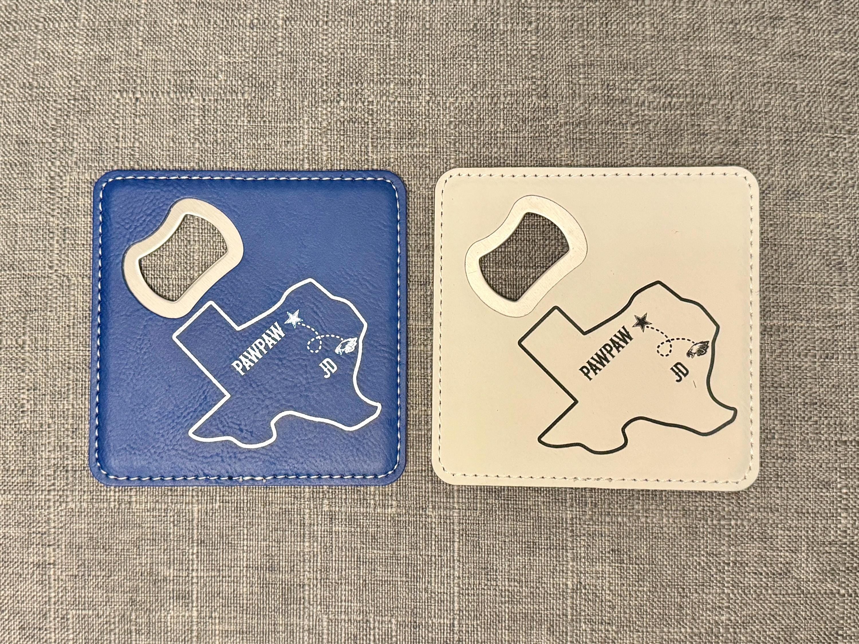 Leatherette Coaster with Bottle Opener - Custom Engraving