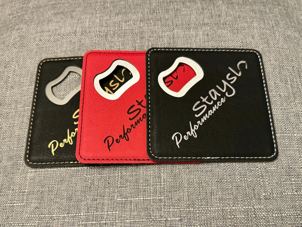 Leatherette Coaster with Bottle Opener - Custom Engraving