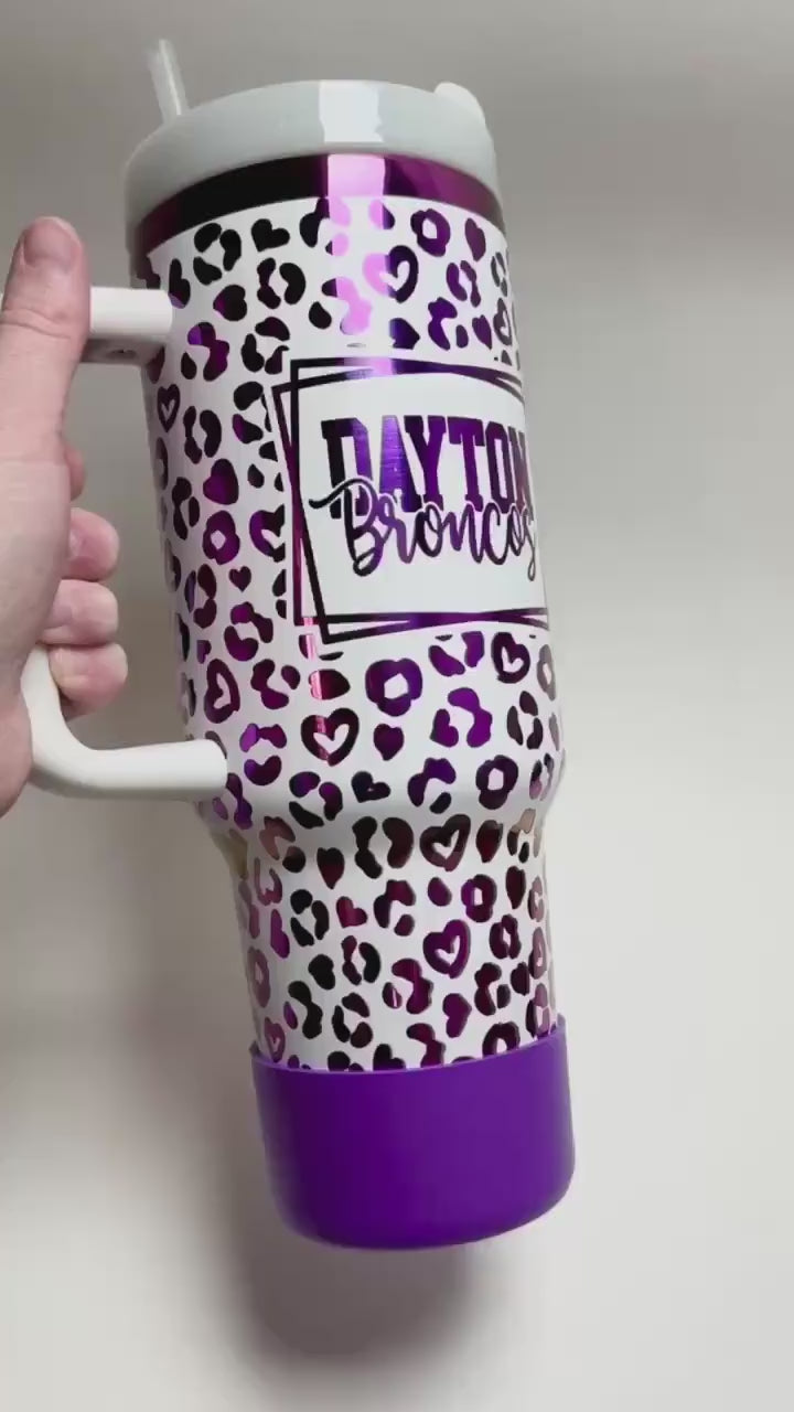 Dayton Broncos - School Spirit Tumbler, White with Purple Mirror, 40oz with Handle