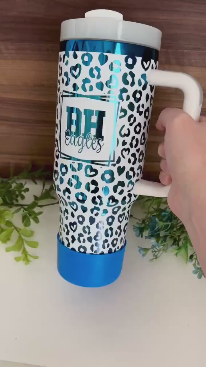 Custom School Spirit Tumbler, Black and Gold, 40oz with Handle